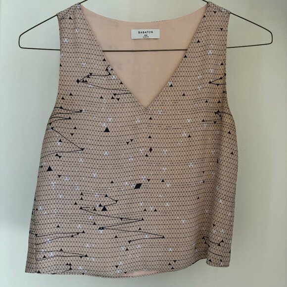 Aritzia Babaton Lined V-neck Tank Top Blouse Blush Geometric Pattern XXS - Picture 1 of 3